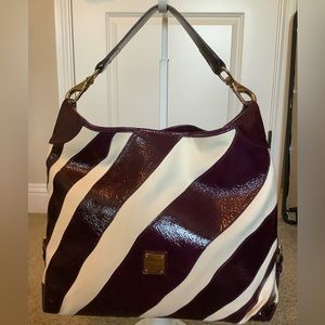 Dooney & Bourke Purple Patent & White Canvas Stripe Shoulder Bag